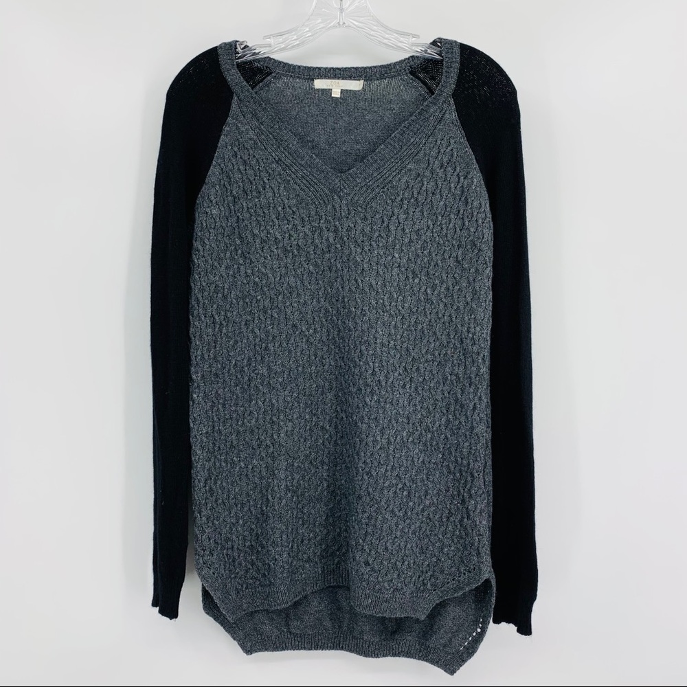 ZOA New York Sweater Angora Wool Blend Cable Knit V-neck Black Gray Size S